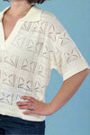 Open Knit Collared Top White