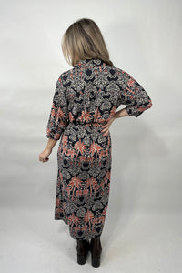 Midnight Palm Tree Button Down Dress Orange