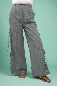 HW Open Tie Leg Pant Black & White Check