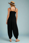 Smocked Button Front Jumpsuit - Black
