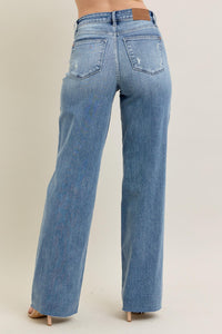 V-Front Raw Hem Baggy Jean - JB145