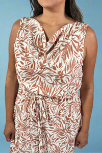 Cowl Neck Tropical Jumpsuit - Ivory