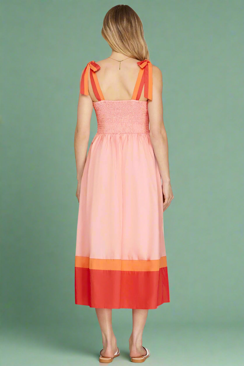 Color Block Tube Midi Dress - Pink