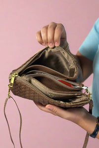 Woven Three Compartment Crossbody Bag - Khaki