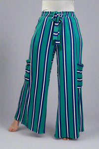 Striped Wide Leg Pants - Teal