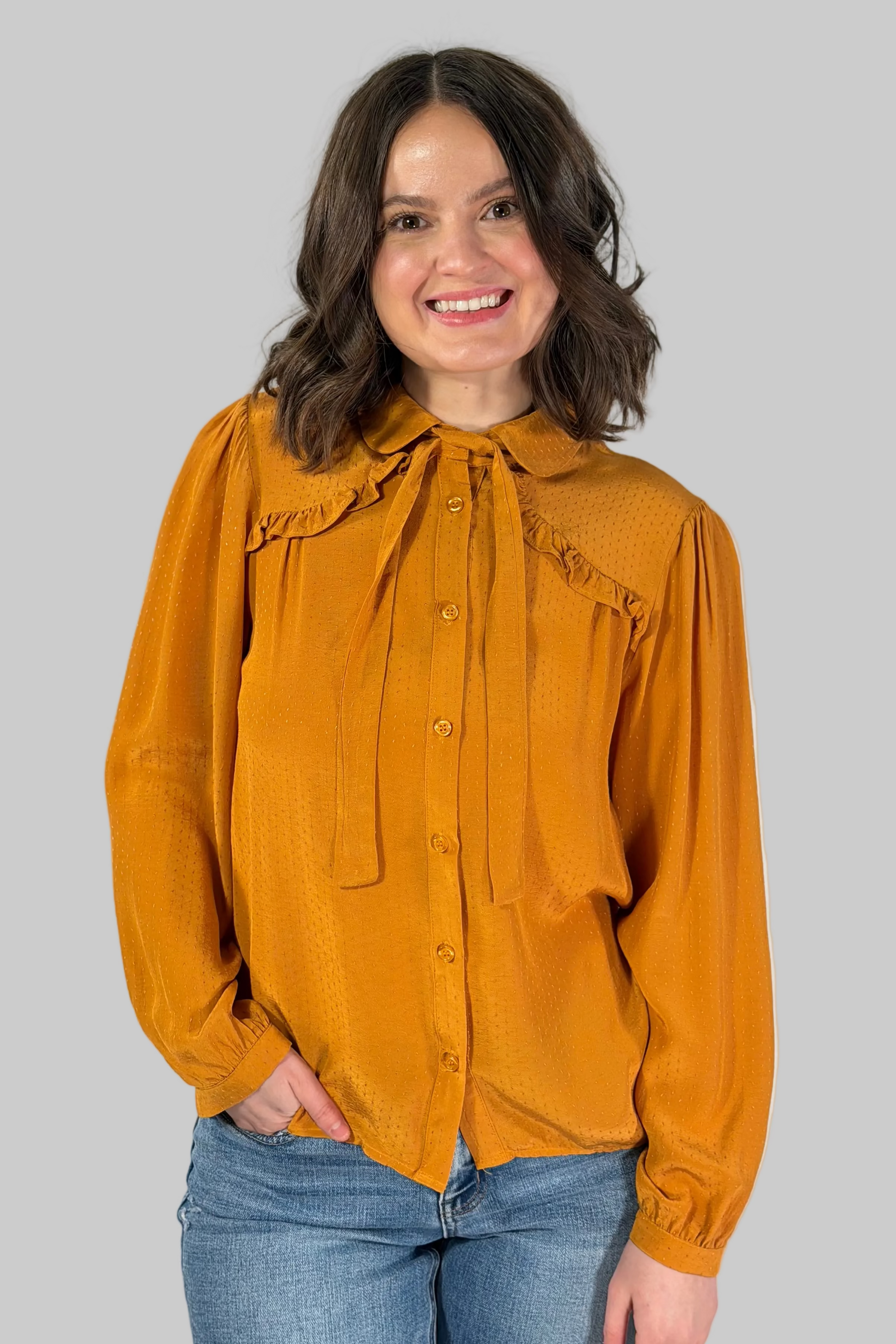 Ruffle Blouse Bow - Gold