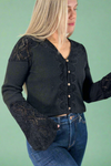 V-Neck Lace Button Down Top - Black