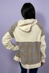 Plaid Mix Terry Pullover Hoodie - Ecru