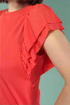 Ribbed Flounce Sleeve Blouse Red
