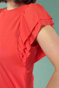 Ribbed Flounce Sleeve Blouse Red