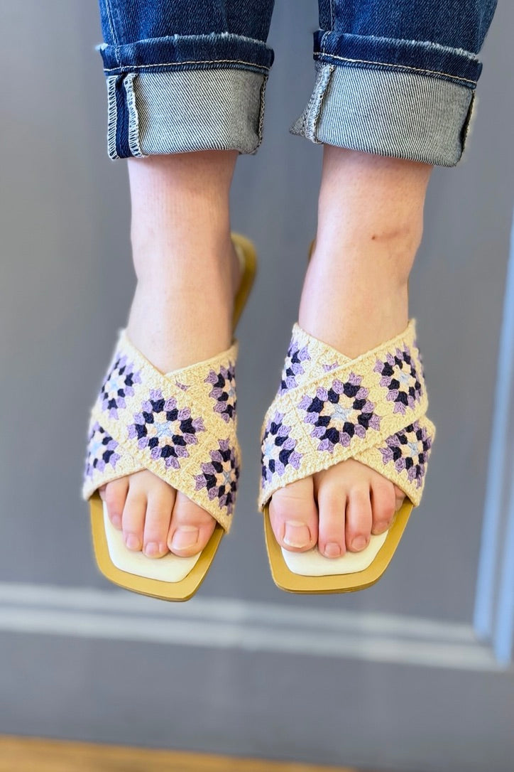 Crochet Cross Upper Slide - Lilac
