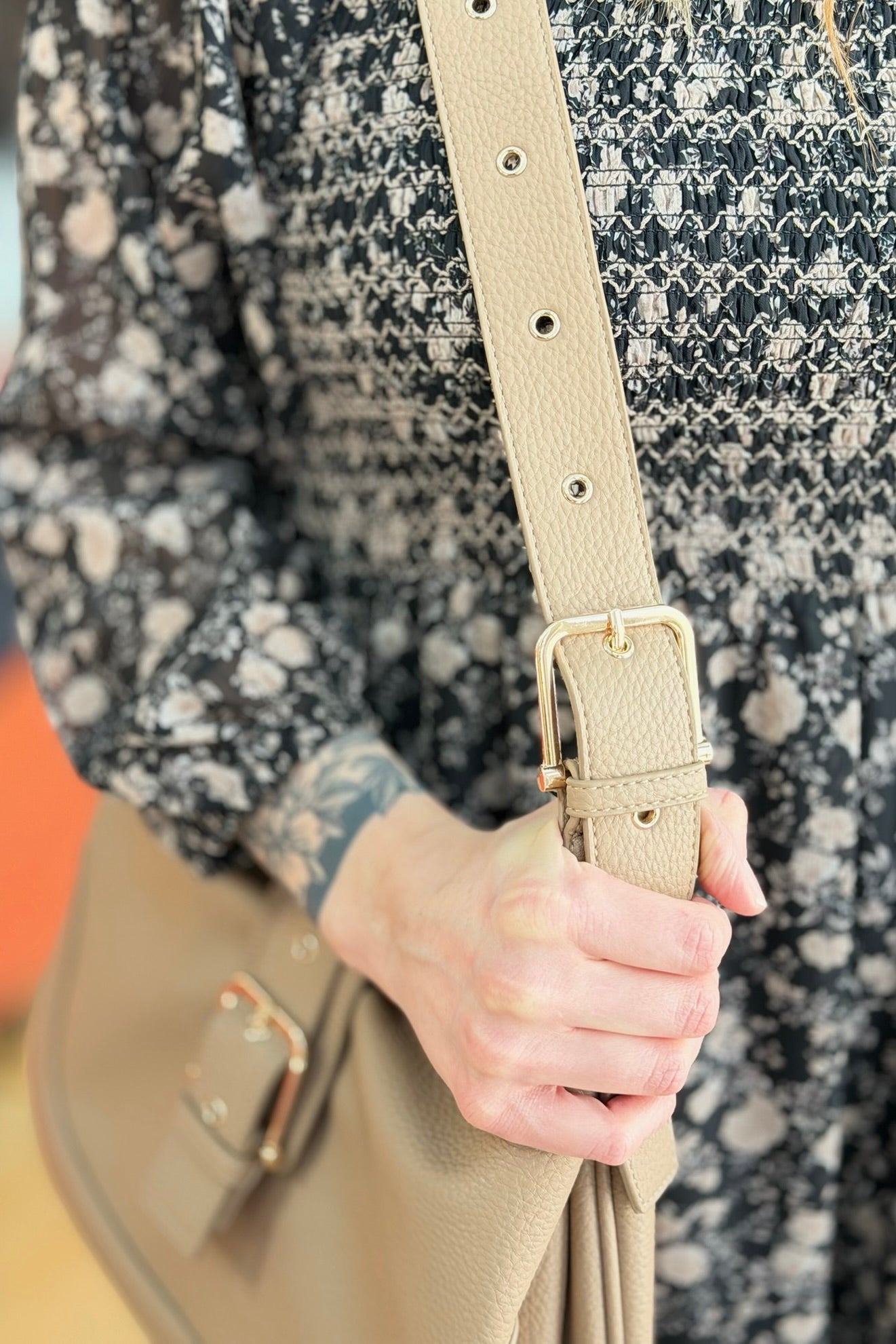 Marissa Buckle Shoulder Hobo Bag - Stone