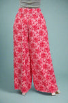 Wide Leg Floral Crinkle Pant - Pink