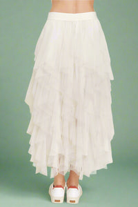 Ruffle Trim Mesh Skirt - Ivory