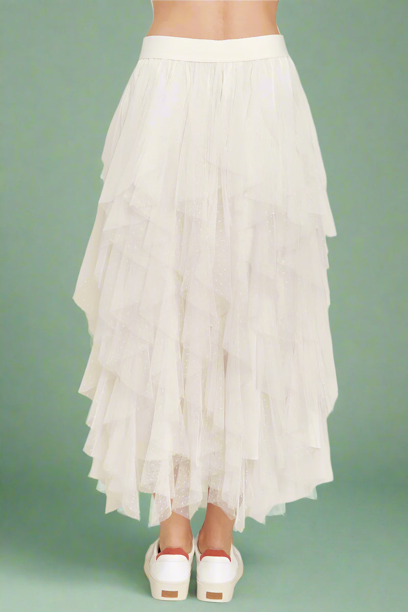 Ruffle Trim Mesh Skirt - Ivory