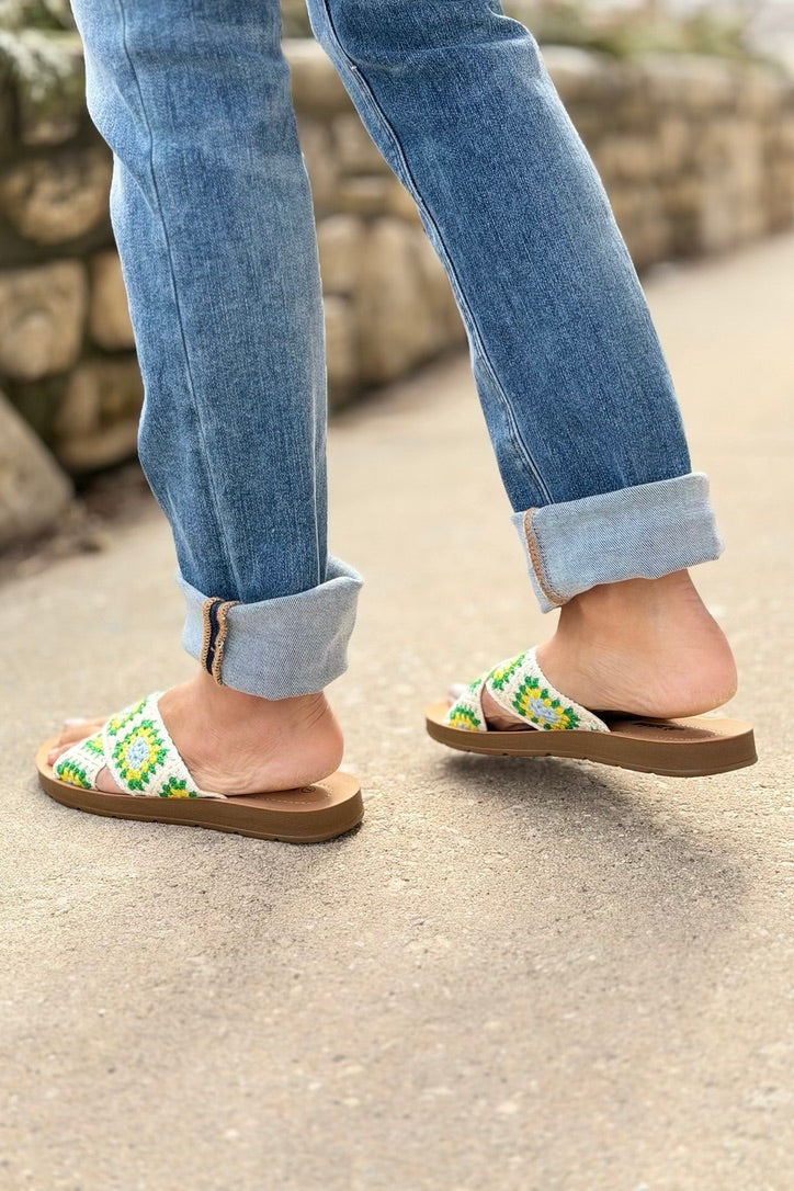 Granny Square Crochet Slides - White