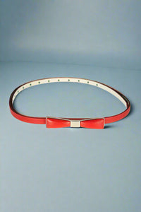 Retro-Inspired Metal Bow Belt - Red