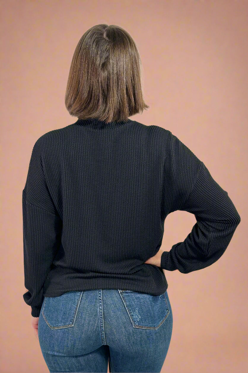 Half Zip Rib Top Black