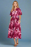 Floral Zip Front Midi Dress - Maroon