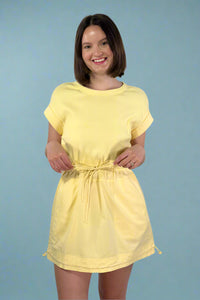 Short Sleeve Elasticized Mini Dress - Yellow