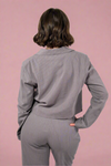 Cropped Pinstripe Blazer - Charcoal