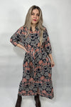Midnight Palm Tree Button Down Dress Orange