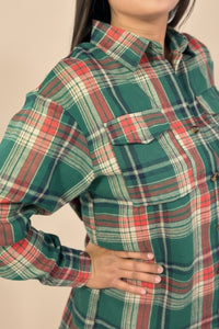 Plaid Button Up Flannel Shirt - Dark Green