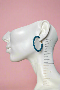 Beaded Matte Teal Hoops
