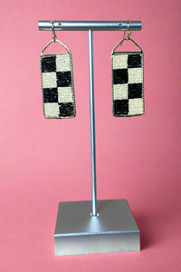 Checker Beaded Earrings - Black