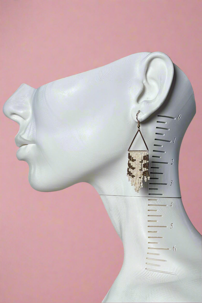 Seed Bead Chevron Earring - Ivory