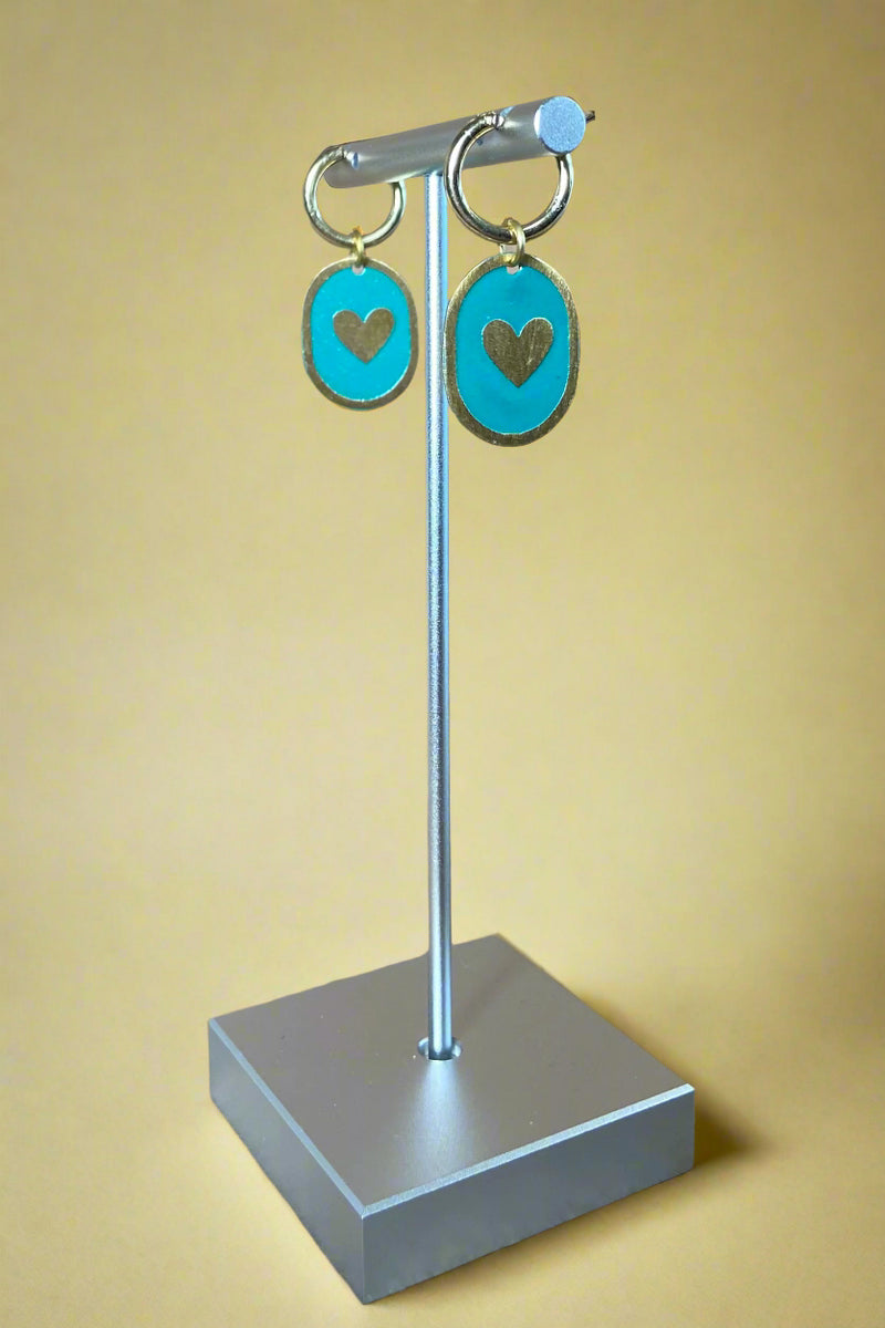 Enamel Heart Huggie Earrings Sage