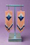 Orange & Navy Double Diamond Beaded Earrings
