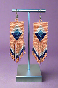 Orange & Navy Double Diamond Beaded Earrings