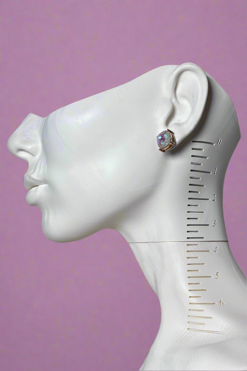 Faceted Glass Stud Earrings - Opal Grey