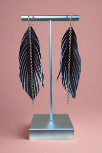 Feather & Chain Earrings Brown