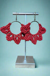 Woven Macrame Boho Leaf Earring Red