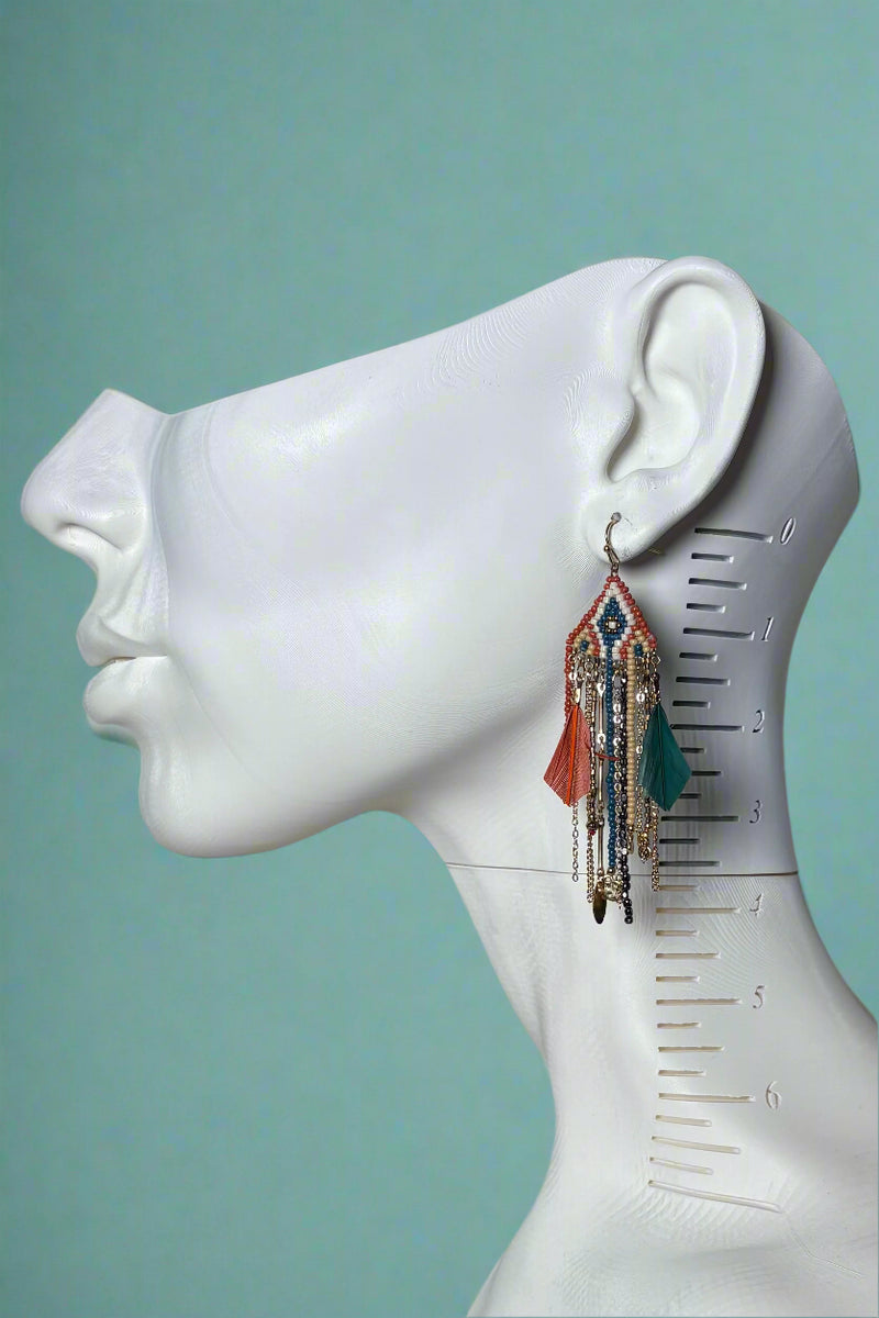 Fringe Feather Bead Earrings
