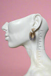Dipped Gold Palm Leaf Earrings - Grey