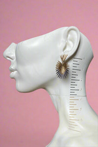 Dipped Gold Palm Leaf Earrings - Grey