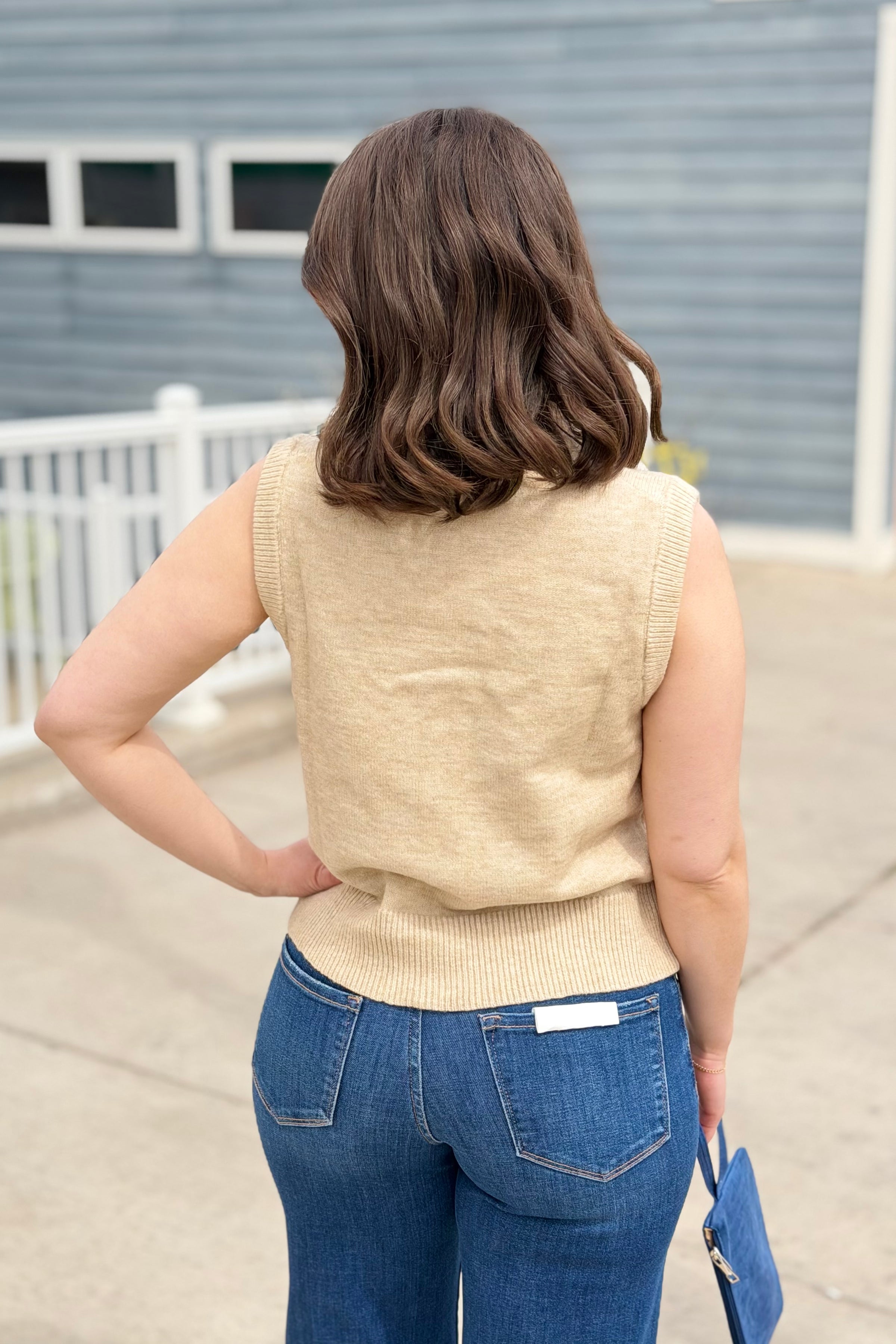 Zip Up Knit Vest - Sand