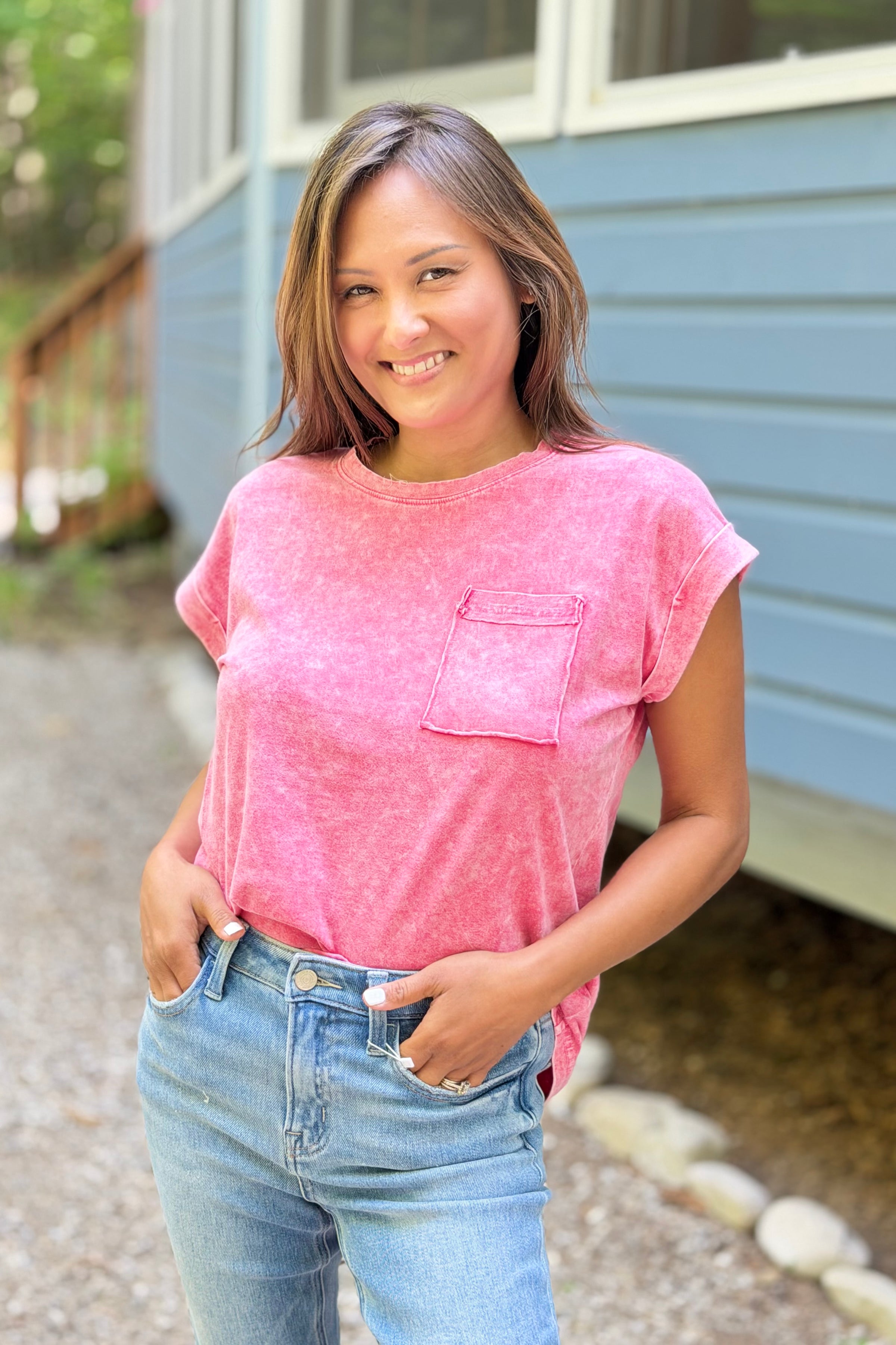 Snow Washed Cuffed Tee - Red
