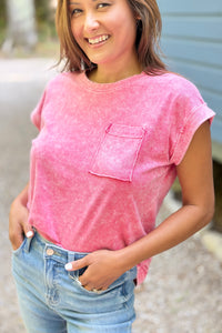 Snow Washed Cuffed Tee - Red