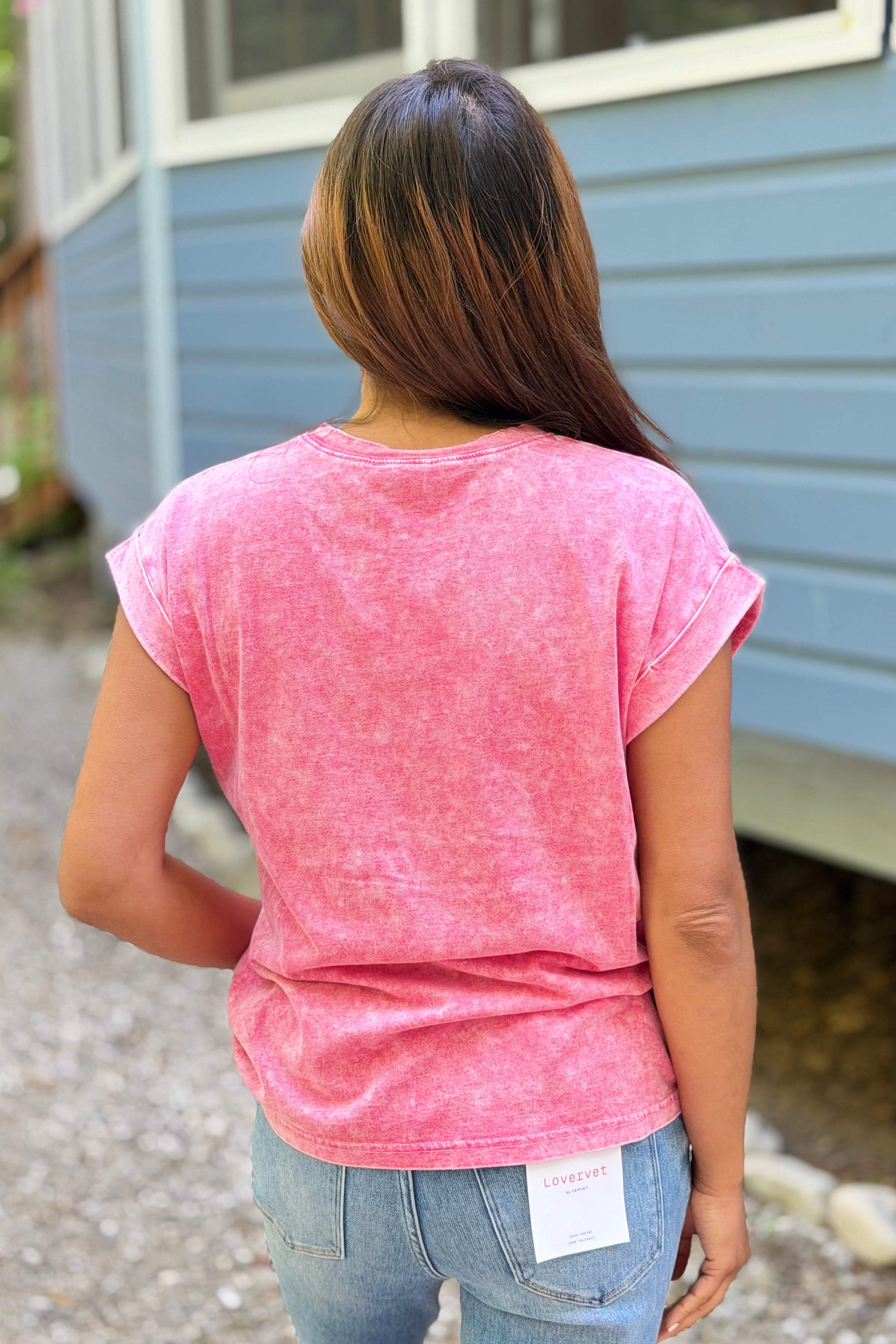 Snow Washed Cuffed Tee - Red