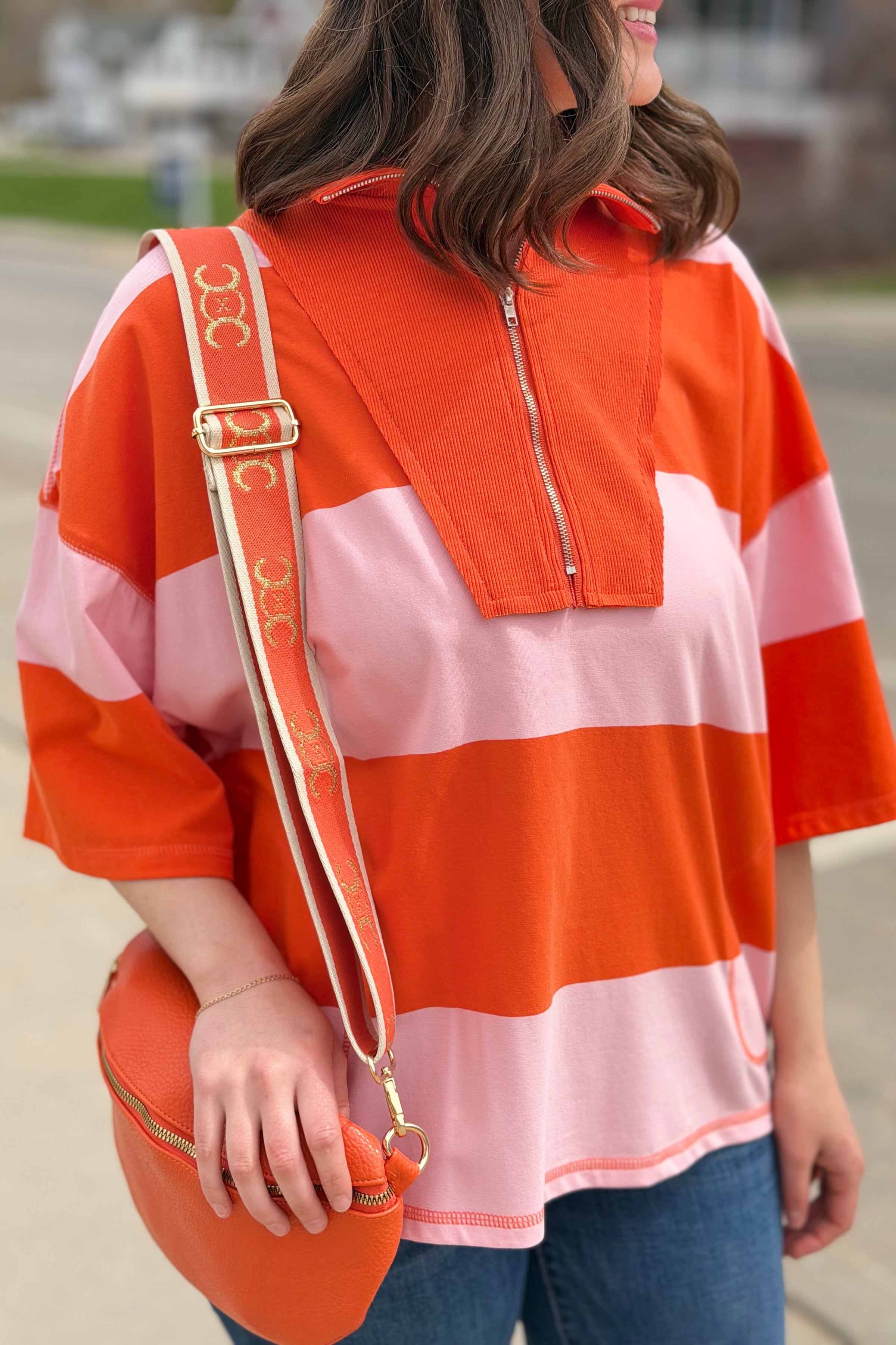 Color Block Half-Zip Top - Orange