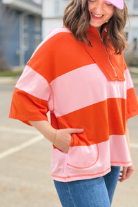 Color Block Half-Zip Top - Orange
