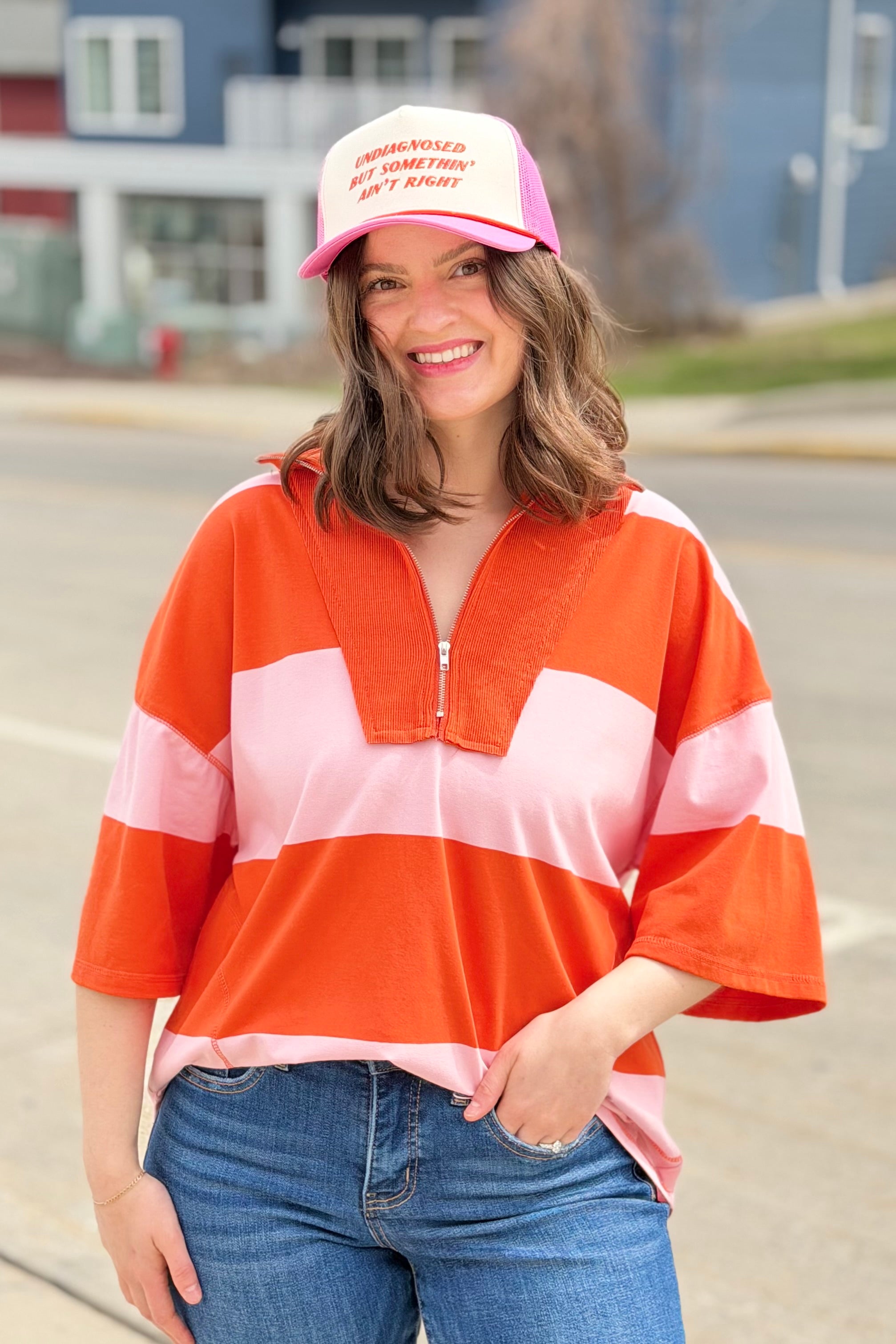 Color Block Half-Zip Top - Orange