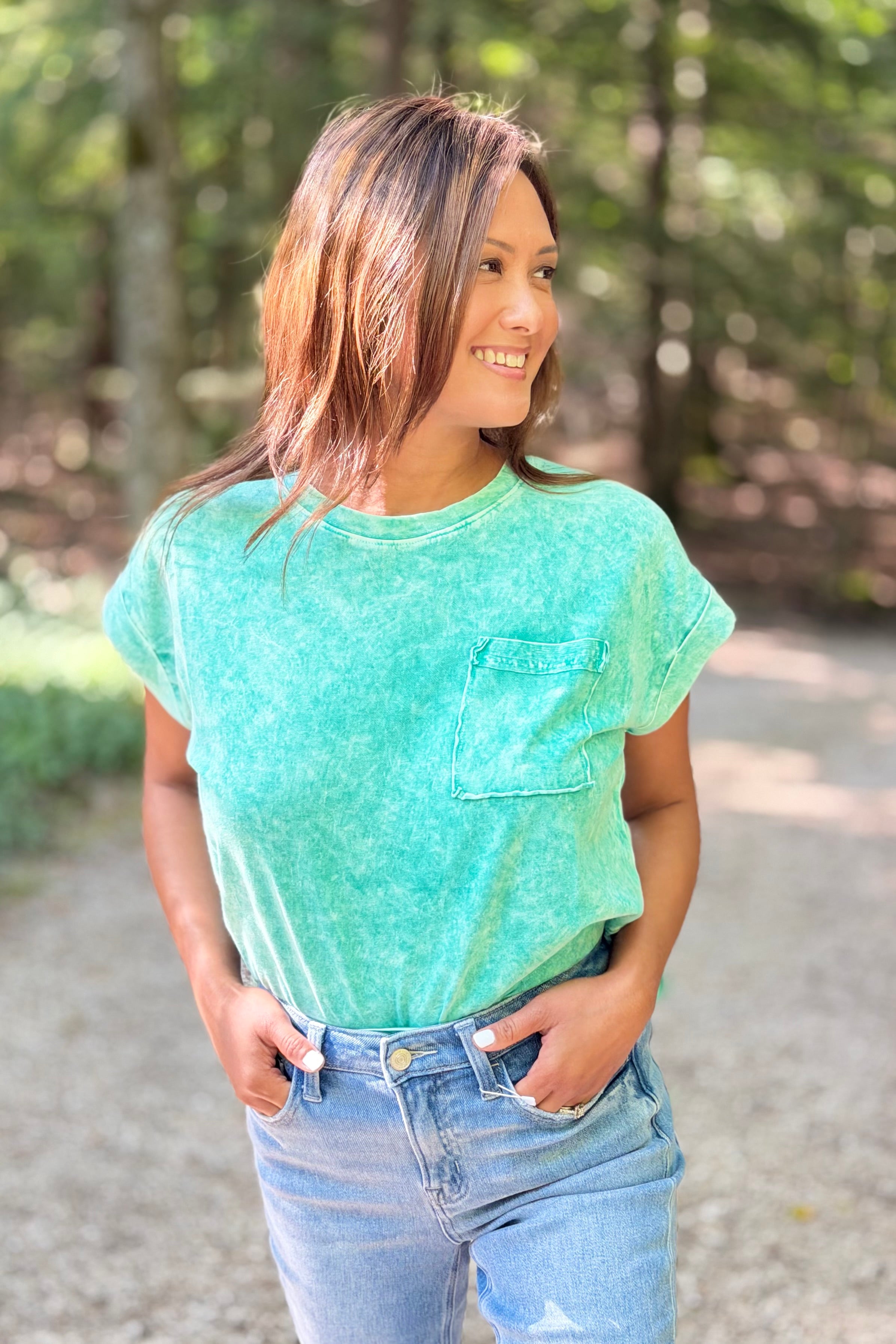 Snow Washed Cuffed Tee - Green