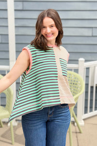 Striped Colorblock Sleeveless Top - Mint