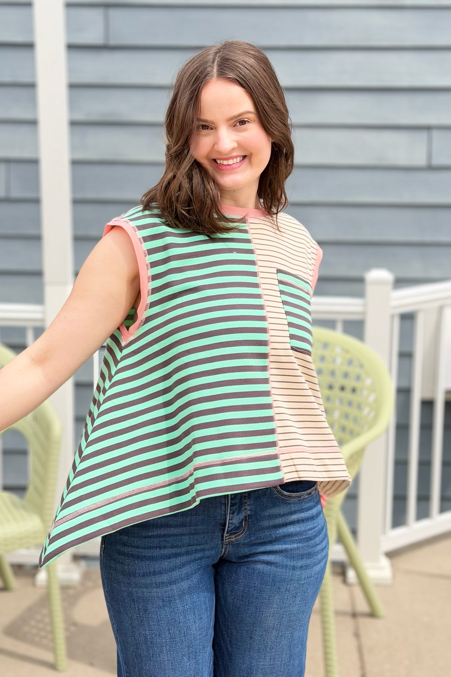 Striped Colorblock Sleeveless Top - Mint