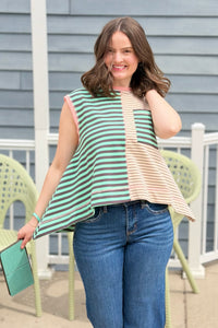 Striped Colorblock Sleeveless Top - Mint